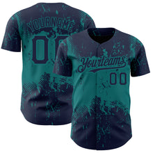 Загрузить изображение в средство просмотра галереи, Custom Navy Teal 3D Pattern Design Abstract Splatter Grunge Art Authentic Baseball Jersey
