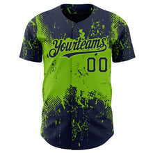 Загрузить изображение в средство просмотра галереи, Custom Navy Neon Green 3D Pattern Design Abstract Splatter Grunge Art Authentic Baseball Jersey
