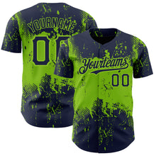 Загрузить изображение в средство просмотра галереи, Custom Navy Neon Green 3D Pattern Design Abstract Splatter Grunge Art Authentic Baseball Jersey
