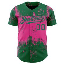 Загрузить изображение в средство просмотра галереи, Custom Kelly Green Pink 3D Pattern Design Abstract Splatter Grunge Art Authentic Baseball Jersey
