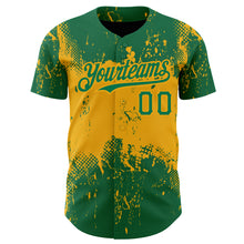 Charger l&#39;image dans la galerie, Custom Kelly Green Gold 3D Pattern Design Abstract Splatter Grunge Art Authentic Baseball Jersey
