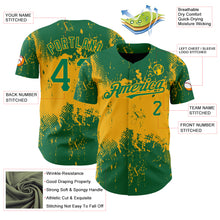 Charger l&#39;image dans la galerie, Custom Kelly Green Gold 3D Pattern Design Abstract Splatter Grunge Art Authentic Baseball Jersey
