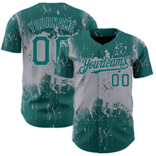 Charger l&#39;image dans la galerie, Custom Teal Gray 3D Pattern Design Abstract Splatter Grunge Art Authentic Baseball Jersey
