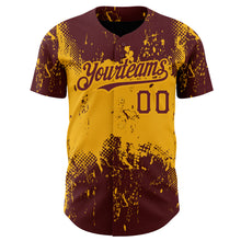 Загрузить изображение в средство просмотра галереи, Custom Burgundy Gold 3D Pattern Design Abstract Splatter Grunge Art Authentic Baseball Jersey
