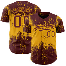 Загрузить изображение в средство просмотра галереи, Custom Burgundy Gold 3D Pattern Design Abstract Splatter Grunge Art Authentic Baseball Jersey
