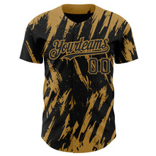 Load image into Gallery viewer, Custom Black Old Gold 3D Pattern Design Abstract Sharp Shape Authentic Baseball Jersey
