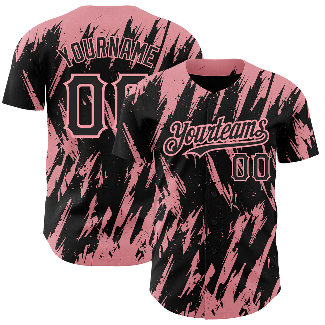 Custom Black Medium Pink 3D Pattern Design Abstract Sharp Shape Authentic Baseball Jersey