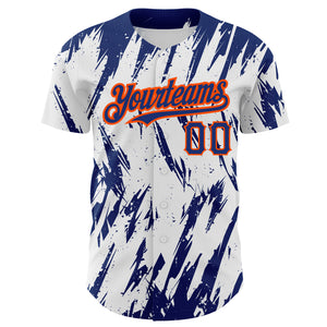 Custom White Royal-Orange 3D Pattern Design Abstract Sharp Shape Authentic Baseball Jersey