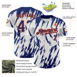 Custom White Royal-Orange 3D Pattern Design Abstract Sharp Shape Authentic Baseball Jersey