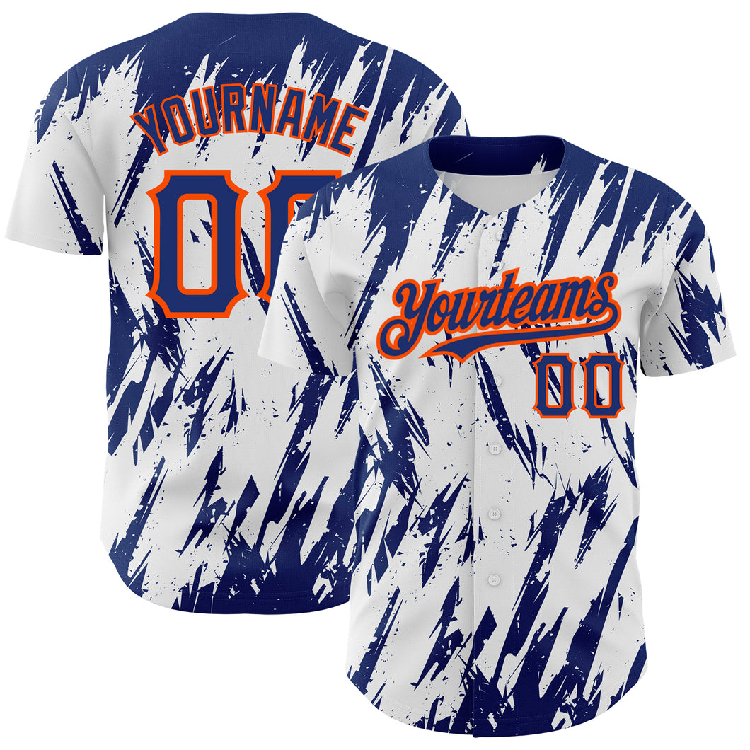 Custom White Royal-Orange 3D Pattern Design Abstract Sharp Shape Authentic Baseball Jersey