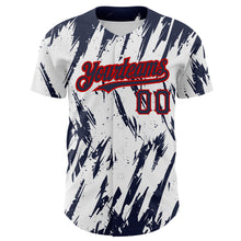 Load image into Gallery viewer, Custom White Navy-Red 3D Pattern Design Abstract Sharp Shape Authentic Baseball Jersey
