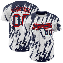 Load image into Gallery viewer, Custom White Navy-Red 3D Pattern Design Abstract Sharp Shape Authentic Baseball Jersey
