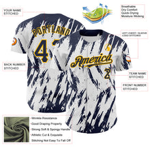 Load image into Gallery viewer, Custom White Navy-Gold 3D Pattern Design Abstract Sharp Shape Authentic Baseball Jersey
