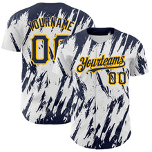 Load image into Gallery viewer, Custom White Navy-Gold 3D Pattern Design Abstract Sharp Shape Authentic Baseball Jersey
