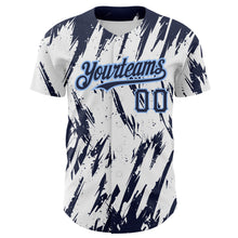 Load image into Gallery viewer, Custom White Navy-Light Blue 3D Pattern Design Abstract Sharp Shape Authentic Baseball Jersey
