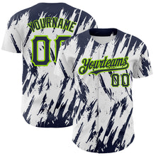 Load image into Gallery viewer, Custom White Navy-Neon Green 3D Pattern Design Abstract Sharp Shape Authentic Baseball Jersey
