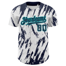 Load image into Gallery viewer, Custom White Navy-Teal 3D Pattern Design Abstract Sharp Shape Authentic Baseball Jersey
