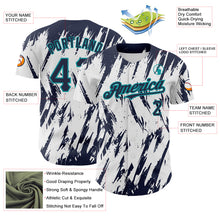 Load image into Gallery viewer, Custom White Navy-Teal 3D Pattern Design Abstract Sharp Shape Authentic Baseball Jersey
