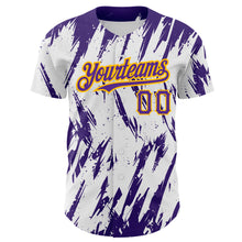 Load image into Gallery viewer, Custom White Purple-Gold 3D Pattern Design Abstract Sharp Shape Authentic Baseball Jersey
