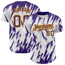 Load image into Gallery viewer, Custom White Purple-Gold 3D Pattern Design Abstract Sharp Shape Authentic Baseball Jersey
