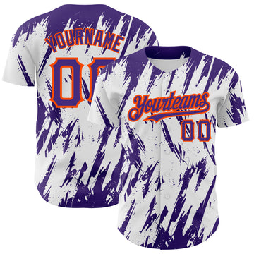 Custom White Purple-Orange 3D Pattern Design Abstract Sharp Shape Authentic Baseball Jersey