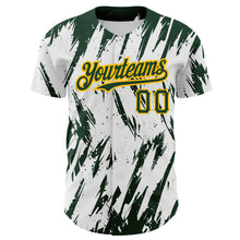 Load image into Gallery viewer, Custom White Green-Gold 3D Pattern Design Abstract Sharp Shape Authentic Baseball Jersey
