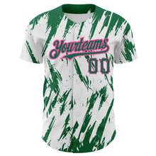 Load image into Gallery viewer, Custom White Kelly Green-Pink 3D Pattern Design Abstract Sharp Shape Authentic Baseball Jersey
