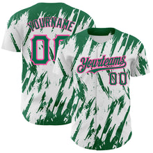 Load image into Gallery viewer, Custom White Kelly Green-Pink 3D Pattern Design Abstract Sharp Shape Authentic Baseball Jersey
