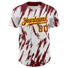 Load image into Gallery viewer, Custom White Crimson-Gold 3D Pattern Design Abstract Sharp Shape Authentic Baseball Jersey
