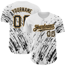 Load image into Gallery viewer, Custom White Black-Old Gold 3D Pattern Design Abstract Splash Authentic Baseball Jersey
