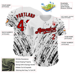 Custom White Red-Black 3D Pattern Design Abstract Splash Authentic Baseball Jersey