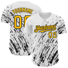 Load image into Gallery viewer, Custom White Gold-Black 3D Pattern Design Abstract Splash Authentic Baseball Jersey
