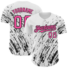 Load image into Gallery viewer, Custom White Pink-Black 3D Pattern Design Abstract Splash Authentic Baseball Jersey
