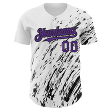 Load image into Gallery viewer, Custom White Purple-Black 3D Pattern Design Abstract Splash Authentic Baseball Jersey
