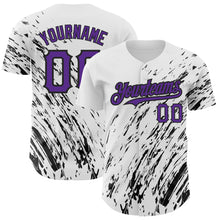 Load image into Gallery viewer, Custom White Purple-Black 3D Pattern Design Abstract Splash Authentic Baseball Jersey
