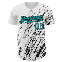 Load image into Gallery viewer, Custom White Teal-Black 3D Pattern Design Abstract Splash Authentic Baseball Jersey
