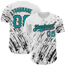 Load image into Gallery viewer, Custom White Teal-Black 3D Pattern Design Abstract Splash Authentic Baseball Jersey
