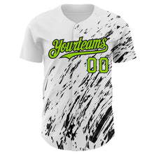 Load image into Gallery viewer, Custom White Neon Green-Black 3D Pattern Design Abstract Splash Authentic Baseball Jersey
