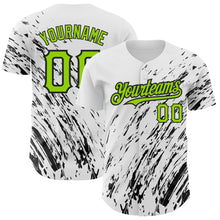 Load image into Gallery viewer, Custom White Neon Green-Black 3D Pattern Design Abstract Splash Authentic Baseball Jersey
