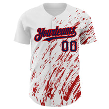 Load image into Gallery viewer, Custom White Navy-Red 3D Pattern Design Abstract Splash Authentic Baseball Jersey
