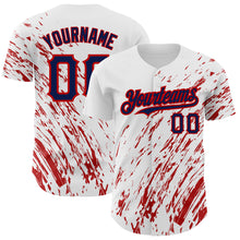 Load image into Gallery viewer, Custom White Navy-Red 3D Pattern Design Abstract Splash Authentic Baseball Jersey
