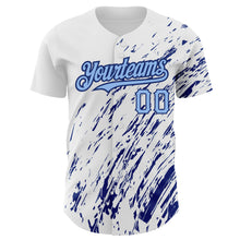 Load image into Gallery viewer, Custom White Light Blue-Royal 3D Pattern Design Abstract Splash Authentic Baseball Jersey
