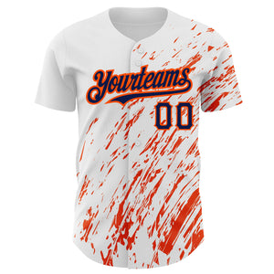 Custom White Navy-Orange 3D Pattern Design Abstract Splash Authentic Baseball Jersey