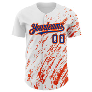 Custom White Royal-Orange 3D Pattern Design Abstract Splash Authentic Baseball Jersey