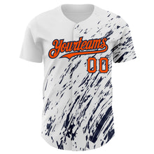 Load image into Gallery viewer, Custom White Orange-Navy 3D Pattern Design Abstract Splash Authentic Baseball Jersey
