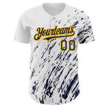 Load image into Gallery viewer, Custom White Navy-Gold 3D Pattern Design Abstract Splash Authentic Baseball Jersey
