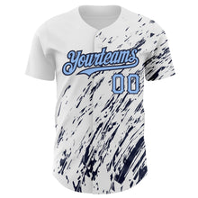 Load image into Gallery viewer, Custom White Light Blue-Navy 3D Pattern Design Abstract Splash Authentic Baseball Jersey
