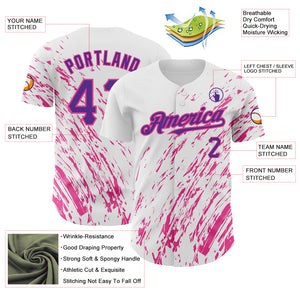 Custom White Purple-Pink 3D Pattern Design Abstract Splash Authentic Baseball Jersey