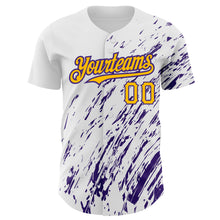 Load image into Gallery viewer, Custom White Gold-Purple 3D Pattern Design Abstract Splash Authentic Baseball Jersey
