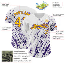 Load image into Gallery viewer, Custom White Gold-Purple 3D Pattern Design Abstract Splash Authentic Baseball Jersey
